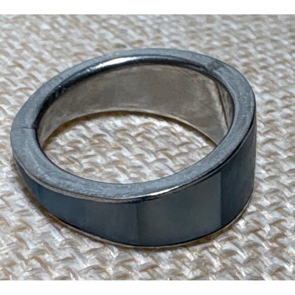 Stainless Steel Blue Inlay Band Ring Size 6 Sleek Contemporary Design - Picture 2 of 6